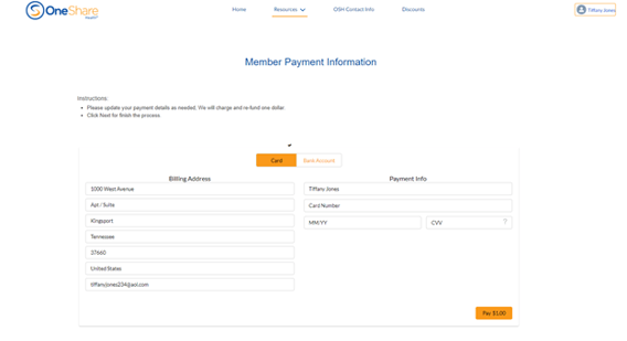 OneShare Member Portal Account Payment Update