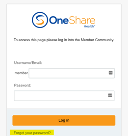 OneSource Reset Password for OneShare Health Login